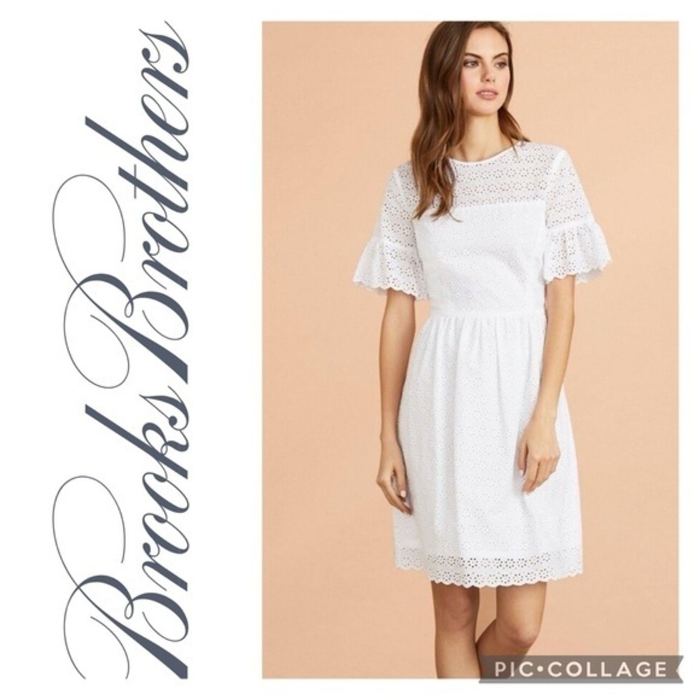 Brooks Brothers Floral Eyelet Lace Short Sleeve Dress Sz 0